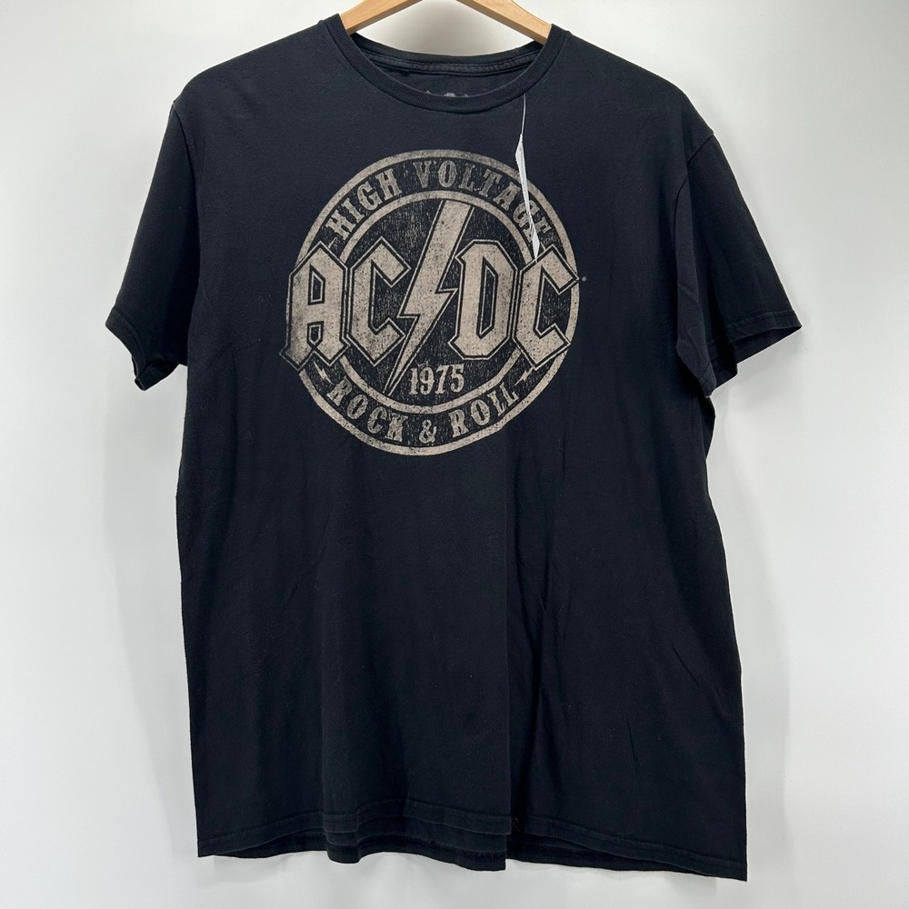 AC/DC Graphic T-Shirt Mens Large Black High Voltage Rock 1975 Band Tee
